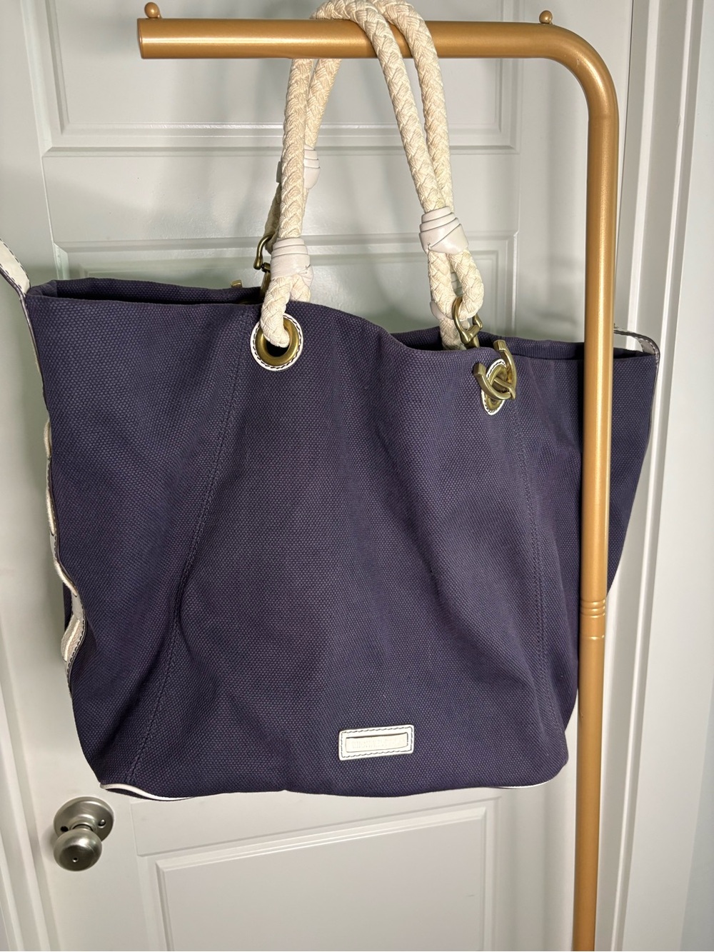 Michael Kors Marina Nautical Tote • White Leather • Navy & White • Large